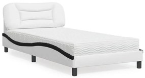 vidaXL Cama com colchão 100x200 cm couro artificial branco e preto