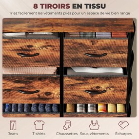 Cómoda de Quarto, 86 x 30 x 94,5 cm, 8 Gavetas em Tecido, Castanho Rústico