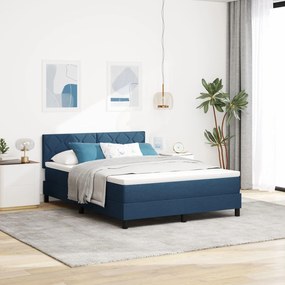 Cama Box Spring com Colchão &amp; Luz LED Azul 140x200 cm Tecido
