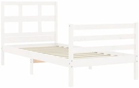 Estrutura cama de solteiro c/ cabeceira madeira maciça branco