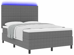 Cama Box Spring com Colchão e Luz LED Cinza 160x200 cm Tecido de Velud