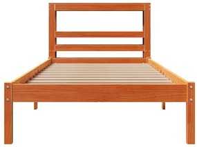 Estrutura cama c/ cabeceira 100x200cm pinho maciço castanho-mel