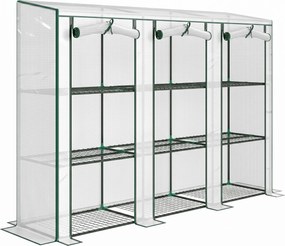 Outsunny Estufa Pequena com Prateleiras de 3 Níveis Portas com Fecho de Correr Estufa para Cultivar 215x46x151 cm Branco | Aosom Portugal