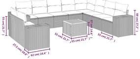 11 pcs conjunto sofás de jardim c/ almofadões vime PE bege
