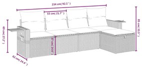 5 pcs conj. sofás jardim c/ almofadões vime PE cinzento-claro