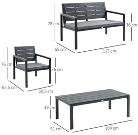 Conjunto de Móveis de Jardim 4 Peças Mesa de Centro Banco 2 Lugares e 2 Poltronas com Almofadas Amovíveis e Estrutura de Aço para Terraço Exterior 113