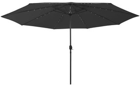Guarda-sol de jardim com luzes LED 400 cm preto