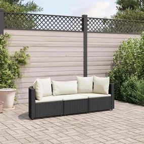 vidaXL 3 pcs conjunto sofás de jardim com almofadões vime PE preto