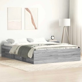 Estrutura de cama de casal 135x190 cm cinzento sonoma