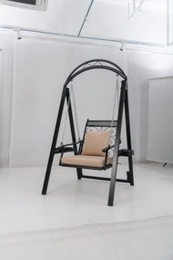 Balanço externo com estrutura, balanço de pátio com almofadas e mesas laterais para jardim branco