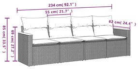 4 pcs conjunto de sofás para jardim c/ almofadões vime PE bege