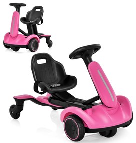 Kart elétrico 6V para crianças com assento ajustável com sons, rotação de 360 ​​graus, velocidade máxima de 4,8 km/h para crianças de 3 a 8 anos Rosa