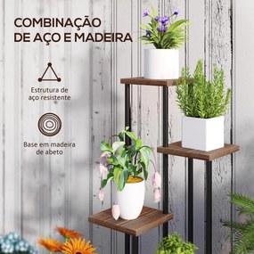 Suporte para Plantas de Madeira e Aço com 5 Prateleiras e 4 Rodas Suporte para Plantas para Interior e Exterior 59x59x110 cm Madeira