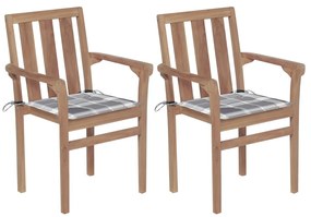 Cadeiras de jardim c/ almofadões xadrez cinzento 2 pcs teca