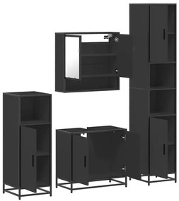 4 pcs conjunto móveis casa de banho derivados de madeira preto