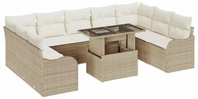 Conjunto de Sofá de Jardim com 10 Peças e Almofadas de Rattan Poliéste