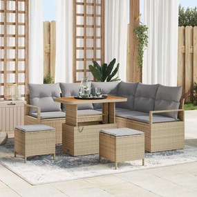 Conjunto de Sofá de Jardim vidaXL de 8 Peças com Almofadas Bege em Ratan Poliéster Acácia