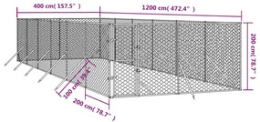 Canil de exterior 4x12x2 m aço galvanizado prateado