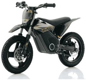 Mini moto elétrica para crianças velocidade até 30Km/h C/Limitador RFN Warrior SX-E350 14/14” 350W Preta e Dourada