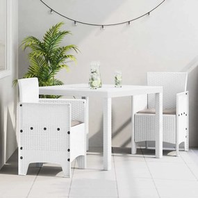 vidaXL Conjunto de Jantar de Jardim 3 Peças com Almofadas de Rattan Brancas