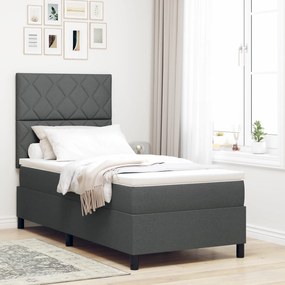 Cama Box Spring com Colchão &amp; Luz LED Cinza Escura 90x200 cm Tecido