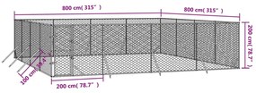 Canil de exterior 8x8x2 m aço galvanizado prateado