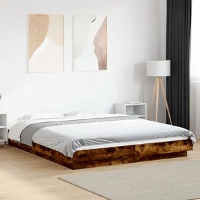 Estrutura cama c/ luzes LED derivados madeira carvalho fumado