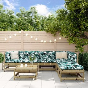 7 pcs conjunto lounge de jardim c/ almofadões pinho impregnado