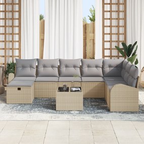 Conjunto de Sofá de Jardim de 9 Peças com Almofadas Bege de Vime Polir