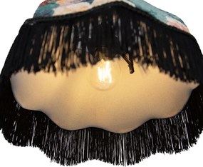 Candeeiro suspenso preto com abajur floral e interior branco 31,5cm 3-luzes - Cava