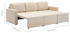 Sofá-cama modular de 3 lugares tecido creme