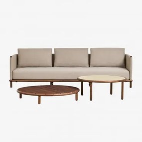 Conjunto De Jardim Com Sofá De 3 Lugares E 2 Mesas De Centro Redondas Em Madeira De Acácia Olivia Castanho-acácia Escuro & Castanho-acácia Escuro - Be