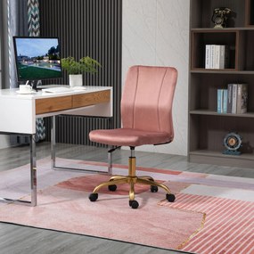 Cadeira de escritório giratória a 360°, ergonómica, encosto curvo, altura ajustável, revestimento em veludo, 56 x 60 x 102 cm, rosa e dourado