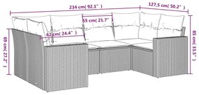 6 pcs conjunto de sofás p/ jardim com almofadões vime PE bege