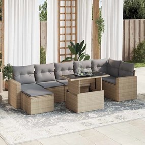 8 pcs conjunto de sofás p/ jardim com almofadões vime PE bege