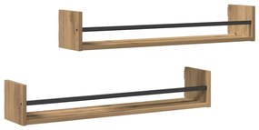 Prateleiras de Parede 2 pcs Carvalho Artesanal 80x16x14 cm Madeira Eng