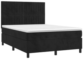 Cama box spring c/ colchão/LED 140x200 cm veludo preto