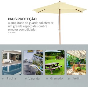 Chapéu de Sol Ø250x225cm Chapéu de Sol com Mastro de Madeira com 6 Has