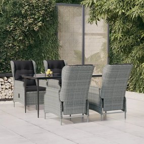 vidaXL 5 pcs conjunto de jantar p/ jardim vime PE cinzento-claro