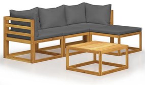 5 pcs conj. lounge jardim c/ almofadões madeira acácia maciça