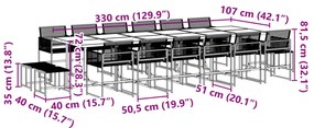17 pcs conjunto de jantar p/ jardim vime PE preto