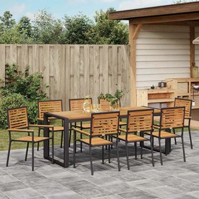Conjunto de Jantar para Jardim vidaXL 9 Peças Preto Polyrattan Acácia