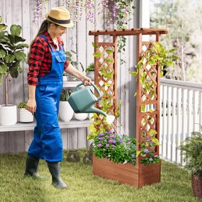 Floreira elevada em madeira de abeto com treliça 78 x 36 x 152 cm, tampa suspensa, 2 orifícios de drenagem e 2 painéis para jardim, terraço ou pátio c