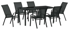 Conjunto de Jantar de Jardim com 7 Peças, Preto, Textilene e Aço