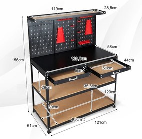 Bancada de trabalho multiusos com painel de gancho e gavetas com 25 Acessórios Organizador de ferramentas para garagem Oficina