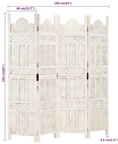Biombo esculp. mão 4 painéis 160x165cm mangueira maciça branco