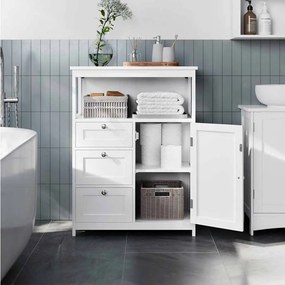 Armário de casa de banho 30 x 60 x 80 cm com 3 gavetas Branco