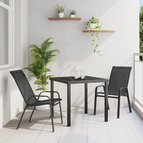 Conjunto de Jantar de 3 Peças vidaXL Preto Textilene e Aço