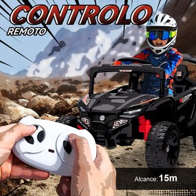 Carro Elétrico para Crianças 12V com 2 Motores Suspensão Traseira Faróis e Música 88x57,5x55,5 cm Preto