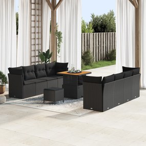 Conjunto de Sofá de Jardim vidaXL com 11 Peças e Almofadas Preto Ratta